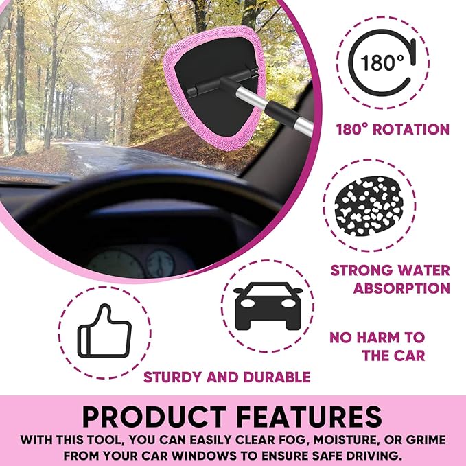 Car Window Cleaner, Car Cleanser Brush, Car Accessories Car Cleaning Supplies Tools, Car Cleaning Kit with Extendable Handle, Microfiber Cloth