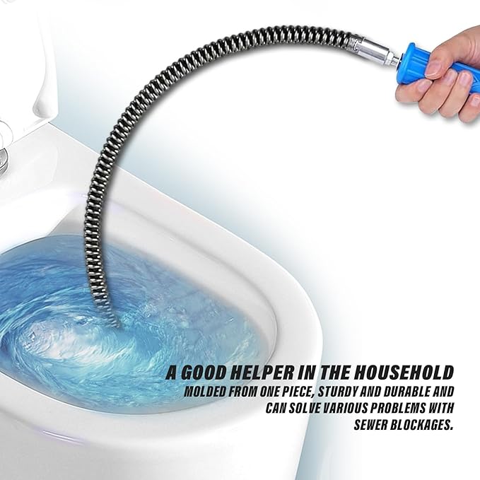49.2 Feet x 1/2 inch Solid Drain Cleaning Cable with Six Shapes of Cutters, Manually Adapter and Powered Adapter