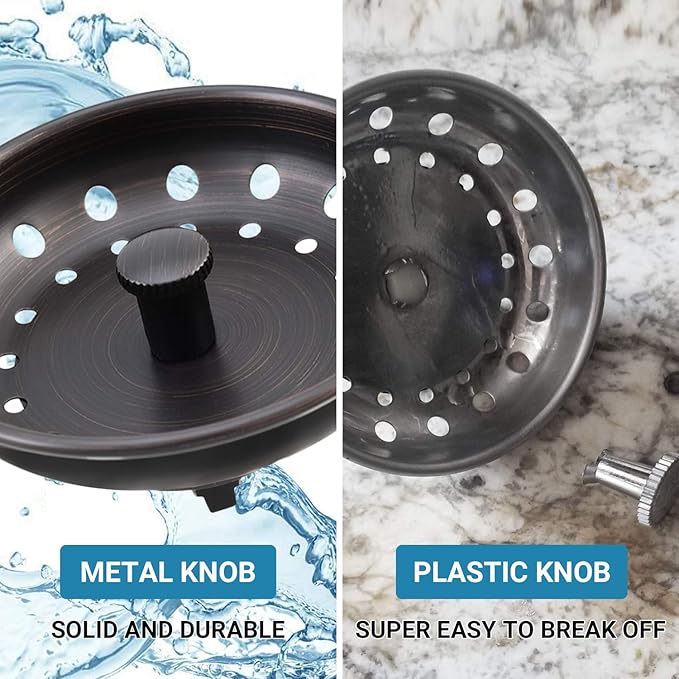 KONE Kitchen Sink Stopper and Strainer 2 Pack Oil Rubbed Bronze Sink Basket Strainer Replacement for Standard 3-1/2 inch Drain
