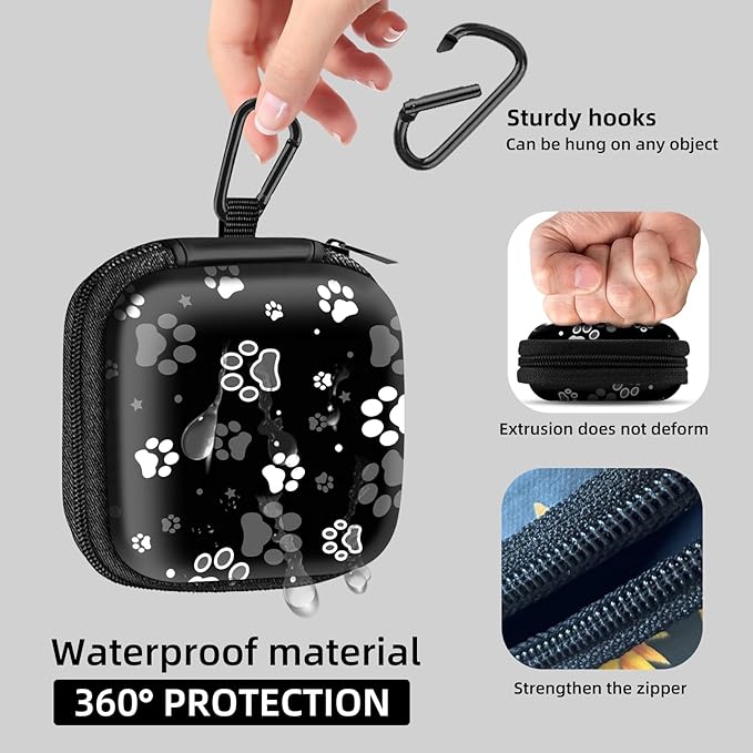 Square Data Cable Earbud Charger Coin Storage Bag Shockproof and Drop-Proof EVA Material Compatible with AirPod(Dog Paw Print and Star)