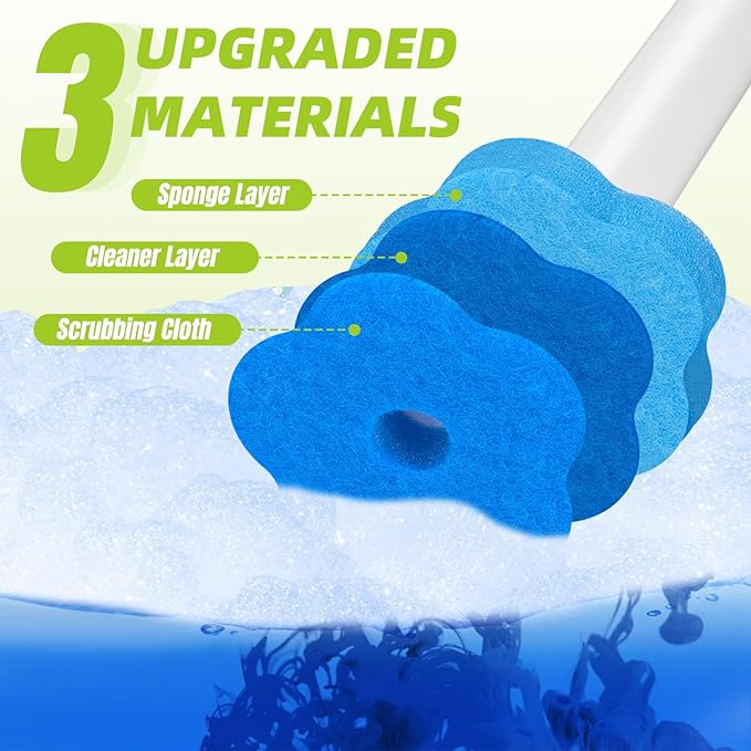 2 Pack Disposable Toilet Brush and Holder Set, Toilet Wand Refills, Extended Handle with 54 Cleaner Refills Toilet Brush for Toilet Bowl Cleaners, Bathroom Cleaning(2-Set)