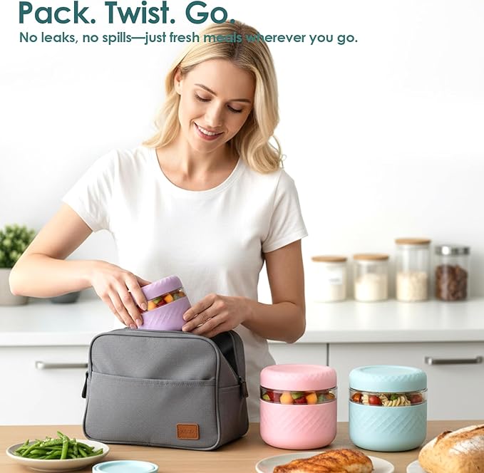24 oz Glass Lunch Bowl Container with Lid | Leak & Spill Proof, BPA-Free, Microwave & Dishwasher Safe, Airtight Meal Prep & Food Storage Jar for Lunch