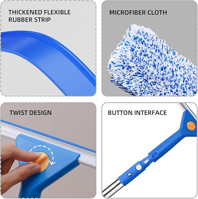 Professional Window Cleaning kit, 2-in-1 Window Squeegee with 122" Extension Poles, Suitable for Indoor & Outdoor Windows, High Glass, High Windows