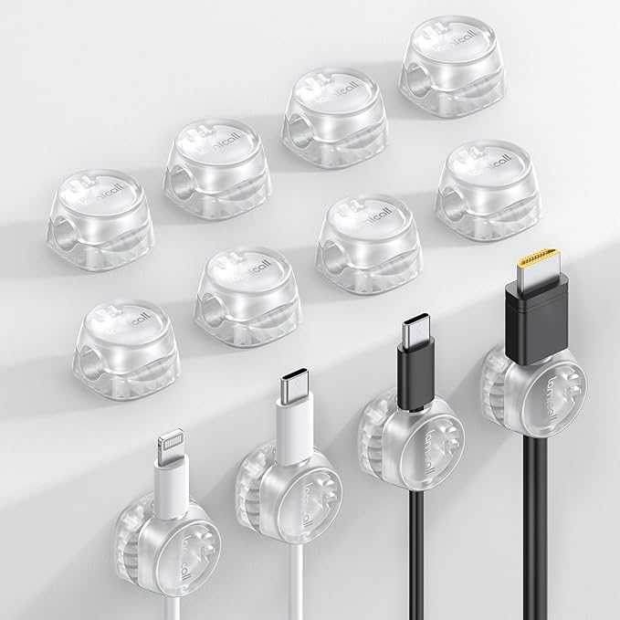 12Pack Cord Organizer [1s Lock] Spring Cable Holder Clips - Lamicall Desk Cord Management Clips, [Smooth Adjustable] Phone Charger Cable, Adhesive Wire Keeper for Nightstand Wall Car Office