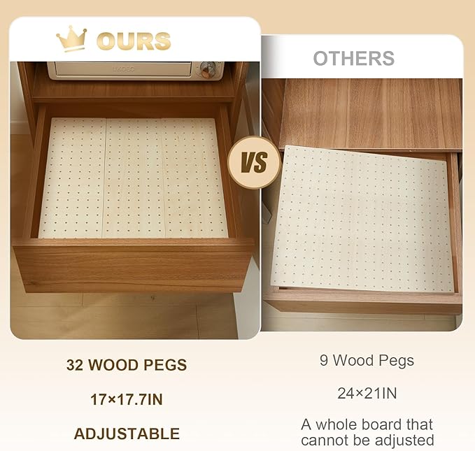 Kigley 3 Pcs Wood Pegboard Drawer Organizer - 32 Pegs, Adjustable for Dishes & Cookware
