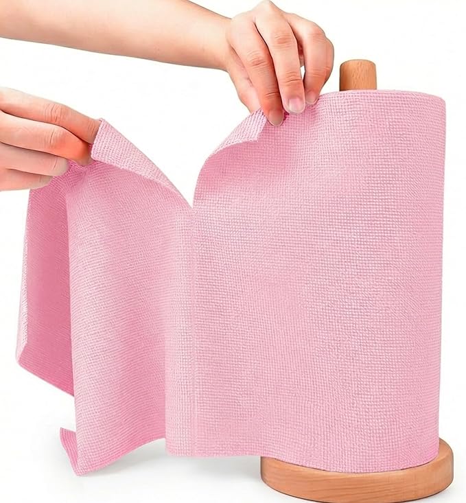 Microfiber Cleaning Cloth Roll Tearaway – Reusable Paper Towels for Kitchen & Home – Microfiber Towel Roll & Fiber Rags Bulk (Pink)
