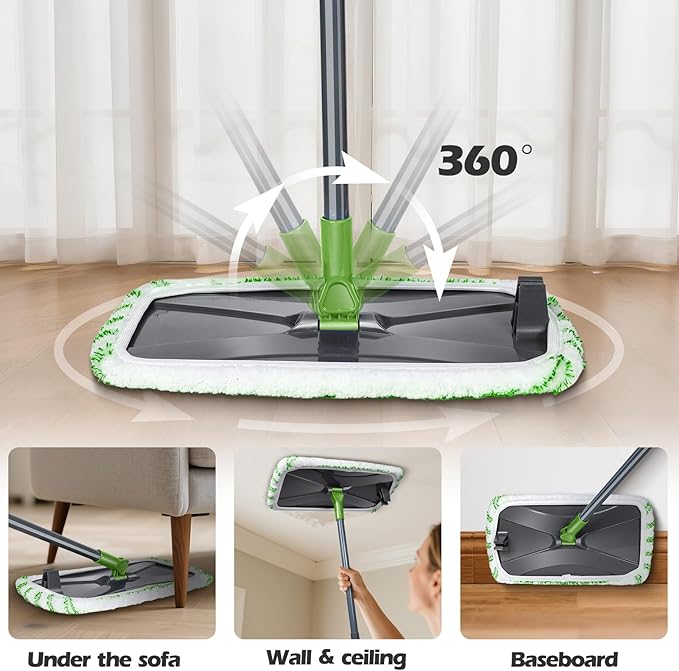 MASTERTOP Dust Mop for Hardwood Floors, Extra Large Microfiber Flat Mop with 5 Wet & Dry Reusable Pads, Hardwood Mops with Telescopic Handle for Laminate, Tile, Vinyl