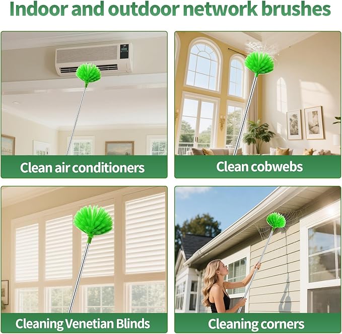 dusters for Cleaning extendable Long Handle，Webster Cobweb Duster with Extension Pole，Spider Web Remover Brush with Pole，Outdoor Web Cleaner Outside for use on Ceilings, cabinets, Walls, Light