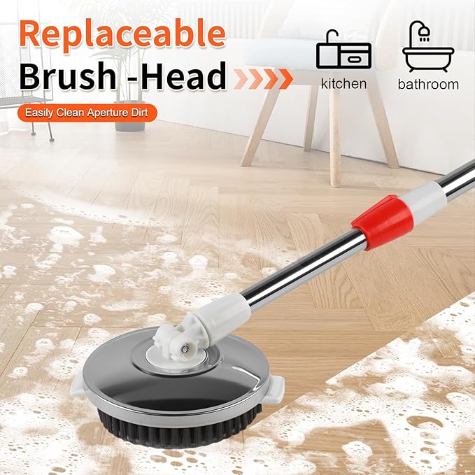 Spin Mop and Bucket with Wringer Set, 360°Spinning Mop Bucket System with Floor Scrub Brush 6 Microfiber Mop and Adjustable Long Handle for Floor Cleaning Dry and Wet Use