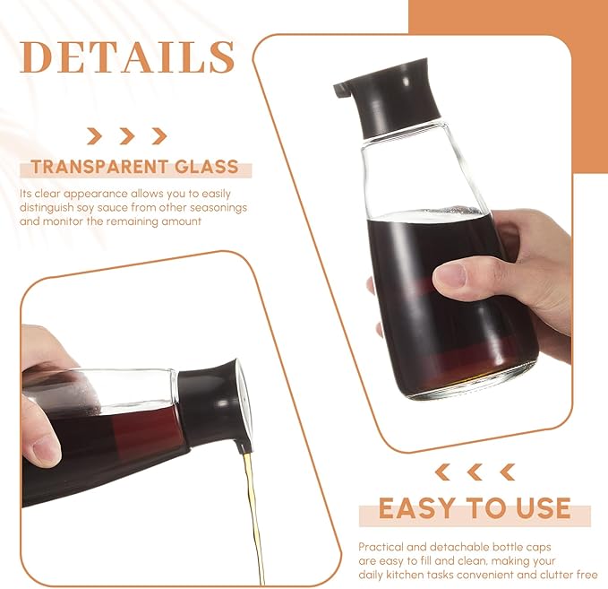 1 Pcs 9.6 oz Cruet Dispenser for Olive Oil Vinegar Soy Sauce Dispenser Bottle Glass Soy Sauce Container Oil Bottle for Kitchen Cooking Barbecue(Black)