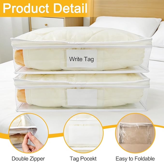 6 Pack Clear Zippered Plastic Storage Bags, Vinyl Sweater Bags with Zipper