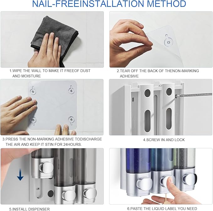 Shampoo and Conditioner Dispenser Shower Soap Dispenser Shampoo Dispenser Body Wash Dispenser for Bathroom,Large Capacity, Silver