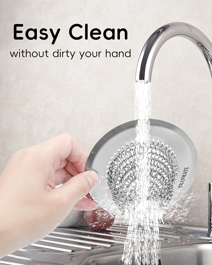 TRAPMATE 2 Pcs Kitchen Sink Drain Strainer, Stainless Steel Sink Strainer Basket with Easy Clean & Anti-Clog, Fits Garbage Disposal, Dishwasher Safe
