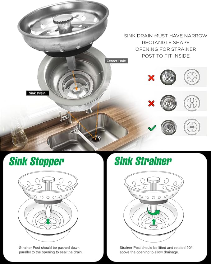 Highcraft 97333O Kitchen Sink Basket Strainer Replacement for Standard Drains (3-1/2 Inch) Chrome Plated Stainless Steel Body with Rubber Stopper