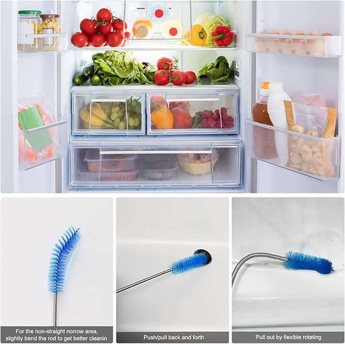 Flexible Drain Brush Cleaner Kit – 5ft Long Elastic Double Head Nylon Cleaning Brush + 3pcs 10inch Straw Brushes for Aquarium Water Filter Pipe Hose