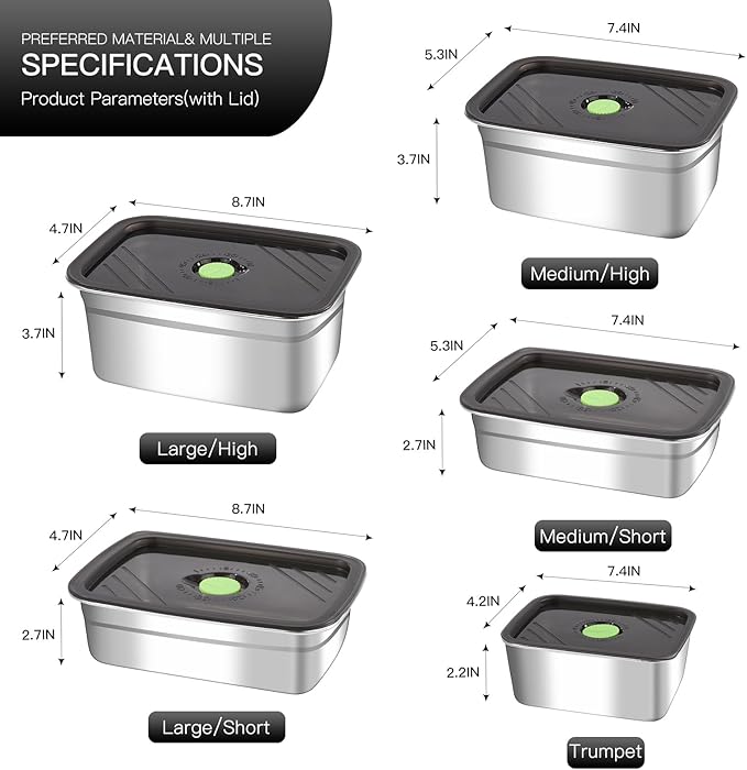GIUOIDUO 10-Piece Stainless Steel Food Storage Container Set with Airtight Lids - Durable