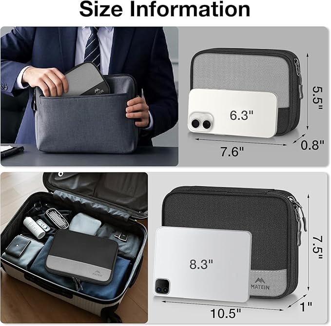 MATEIN Cord Organizer Travel Case 2 Pack, Water Resistant Tech Organizer Pouch for Small Electronic Accessories, Portable Electronics Case Carrying Bag for Cable, Changer, Earphone & Power Bank