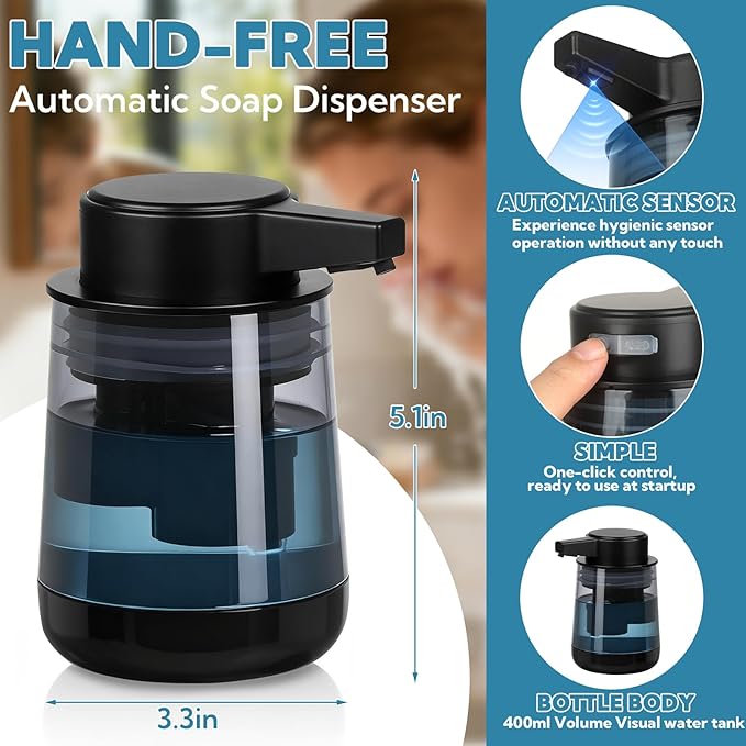 2 Pack Automatic Soap Dispenser Touchless Automatic Liquid Soap Dispenser 3-Level Adjustable Auto Soap Dispensers Touchless 10.5oz/300ml USB Rechargeabled for Bathroom Kitchen Office