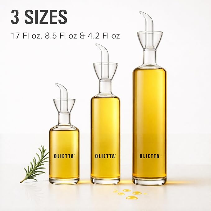 Olietta Olive Oil Dispenser Bottle Borosilicate Glass - Non Drip Oil Dispenser for Kitchen, Leak Proof Vinegar Drizzler Cruet, Easy Clean, 17 Ounces, Modern