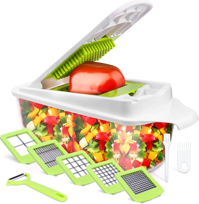 Food Dicer Chopper 5 Blades, Onion Dicer Chopper, Fruit and Veggie and Vegetables Chopper, Food Prep, Light Green