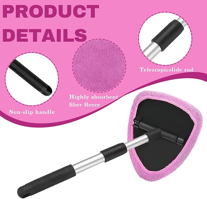Car Window Cleaner, Car Cleanser Brush, Car Accessories Car Cleaning Supplies Tools, Car Cleaning Kit with Extendable Handle, Microfiber Cloth