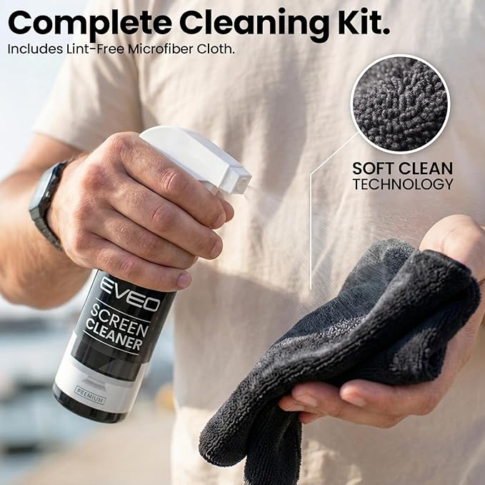 EVEO® Screen Cleaner Spray Kit (Streak-Free) TV Screen Cleaner for Smart TV, LCD, LED, OLED | Computer Screen Cleaner Spray and Wipe Microfiber Cloth
