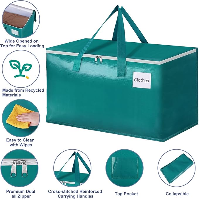 Moving Bags-Heavy Duty Moving Boxes, Storage Totes with Zipper, Green-4 Pack