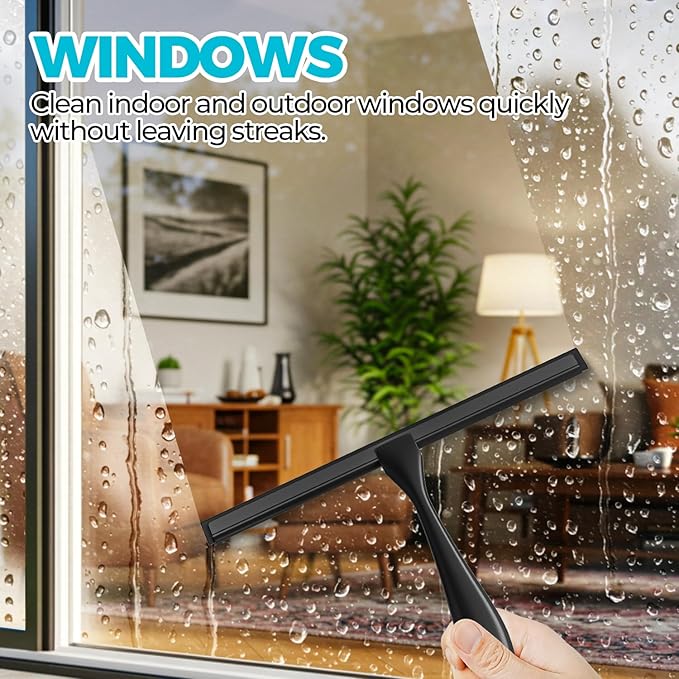 ALFLOD 2PACK 10-Inch Black All-Purpose Shower Squeegee for Shower Doors, Tile Shower Walls, Bathroom, Window, Glass and Car Windshield