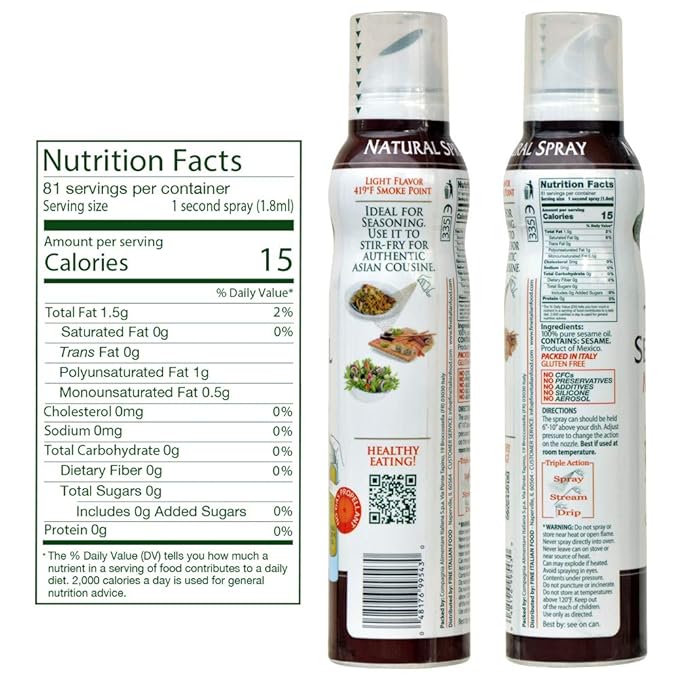 Mantova Toasted Sesame Oil, 100% Pure Cooking Spray with Omegas, perfect for grilling, baking, or seasoning for cooking, our oil dispenser bottle lets you spray, drip, or stream with no waste, 5 oz