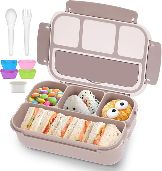 QQKO Bento Box Adult Lunch Box, Lunch Containers for Adults Men Women, Kids Lunch Boxes for School with 4 Compartments, Sauce Container
