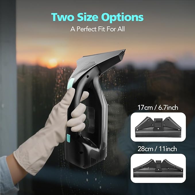 Window Vacuum Cleaner Kit Cordless, 35Min Runtime & 2 Suction Nozzles Cleaning Tool