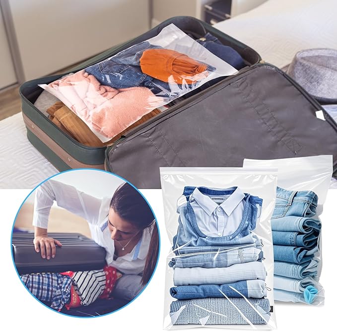 Large 5 Gallon Plastic Storage Bags (10 Pack) - 18" x 24", 2.4 Mil Thick, Resealable Clear Zipper Bags for Clothes, Travel & Moving