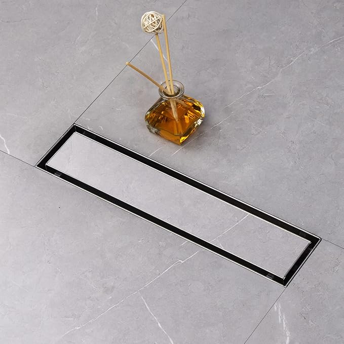 SaniteModar Linear Shower Drain, Shower Drain 12 inch Tile Insert 2 in 1 Panels, 304 Stainless Steel Brushed Shower Floor Drain