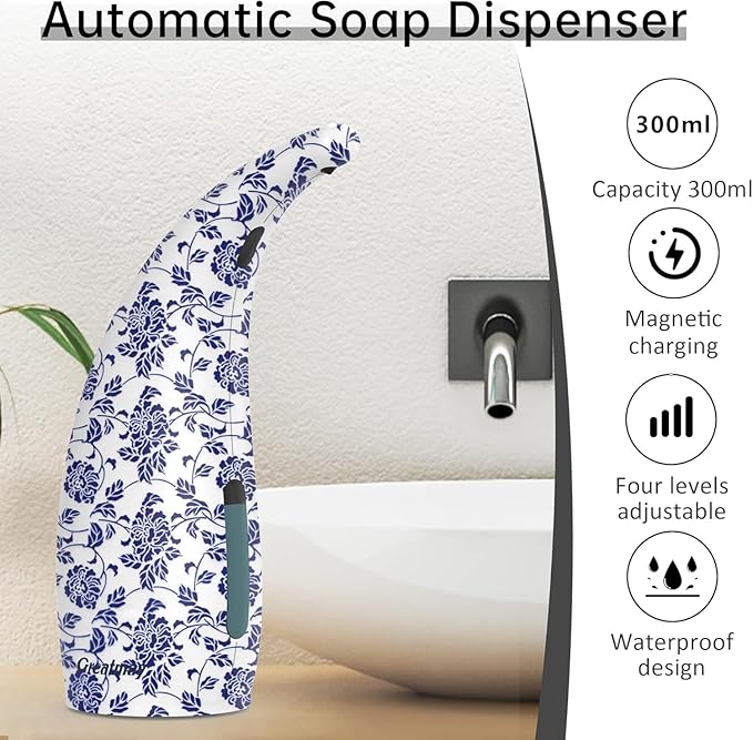 Adjustable Automatic Soap Dispenser Touchless, 4 Adjustable Levels Touchless Sensor Liquid Soap Pump Dispenser，300ml Rechargeable Magnetic Charging Hand Soap Dispenser for Kitchen，Bathroom
