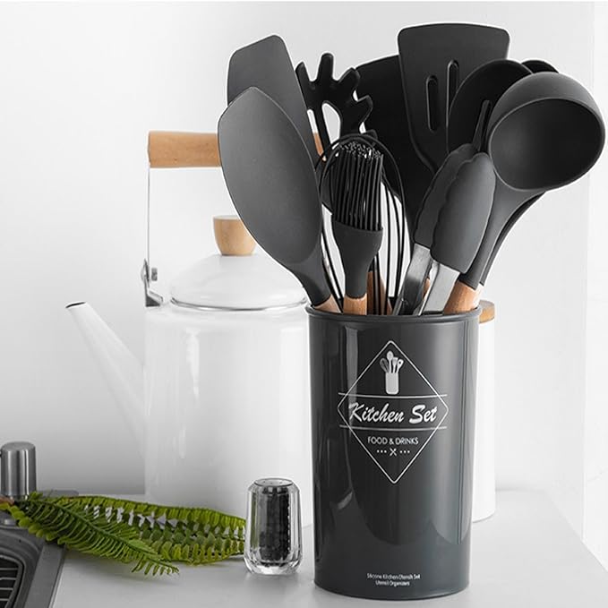 Kitchen Cooking Utensils Set, 12-piece Silicone Kitchen Utensils Set Non-stick Cookware set Is Heat-resistant, BPA-Free, Kitchen Tools set, spoon,spatula(Grey)