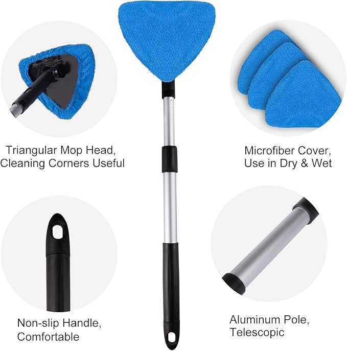 BITOPE Car Windshield Cleaner Kit - 3 Pads, Extendable Tool