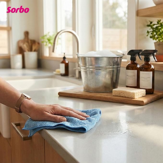 Sorbo Pack of 6 Microfibre Cleaning Cloths, Multipurpose Cleaning Towels, Streak-Free, Super Absorbent and Washable Cloth Duster Suitable for Car Cleaning, House, Kitchen, Windows, 40 x 40 cm