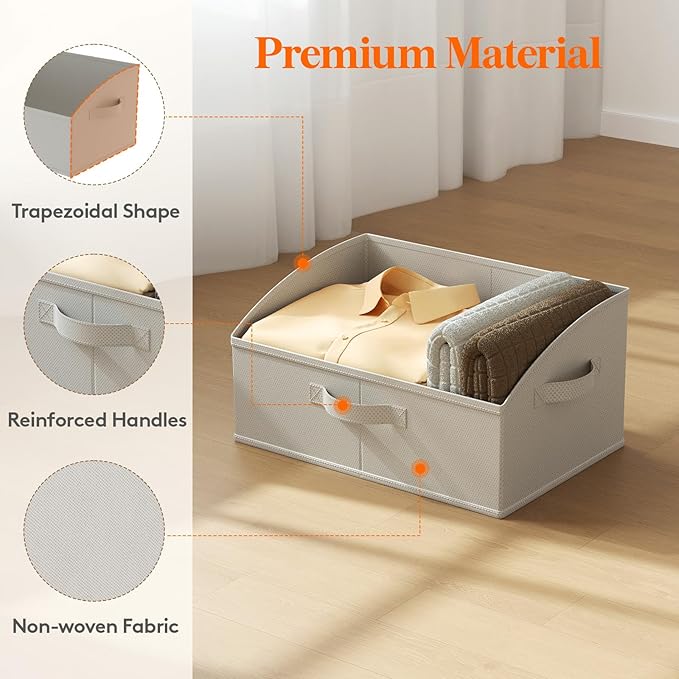 Lifewit Trapezoid Closet Storage Bins for Shelf, 6 Packs Non-woven Closet Organizer Baskets with Handles