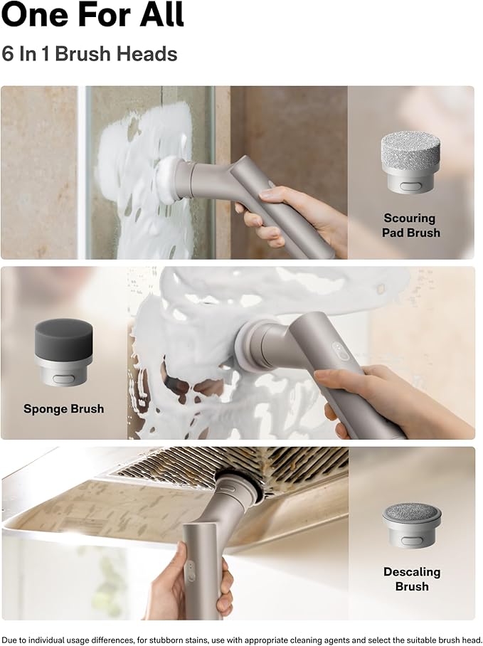 HOTO Handheld Short-Handle Electric Spin Scrubber, IPX7 Waterproof Cordless Scrubber Brush, Bathroom Cleaning Brush, Max 22 in-lb, with 9 Brush Heads for Bathroom, Shower, Kitchen, Sink, Tile