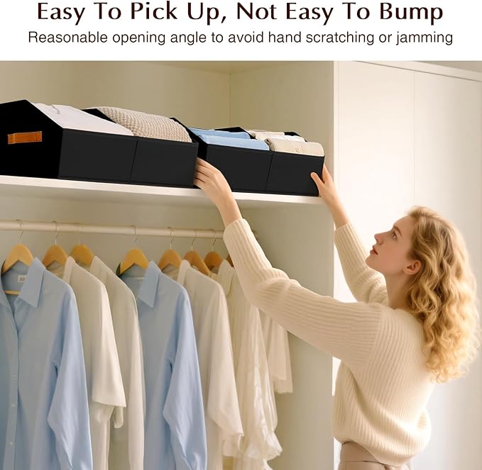 Homsorout Closet Organizers and Storage Bins - 4 Pack Collapsible Divided Trapezoidal Cube Storage Bins Baskets with Orange Handlefor Organizing Clothes Blankets, Toys, Books, Towels(Black)