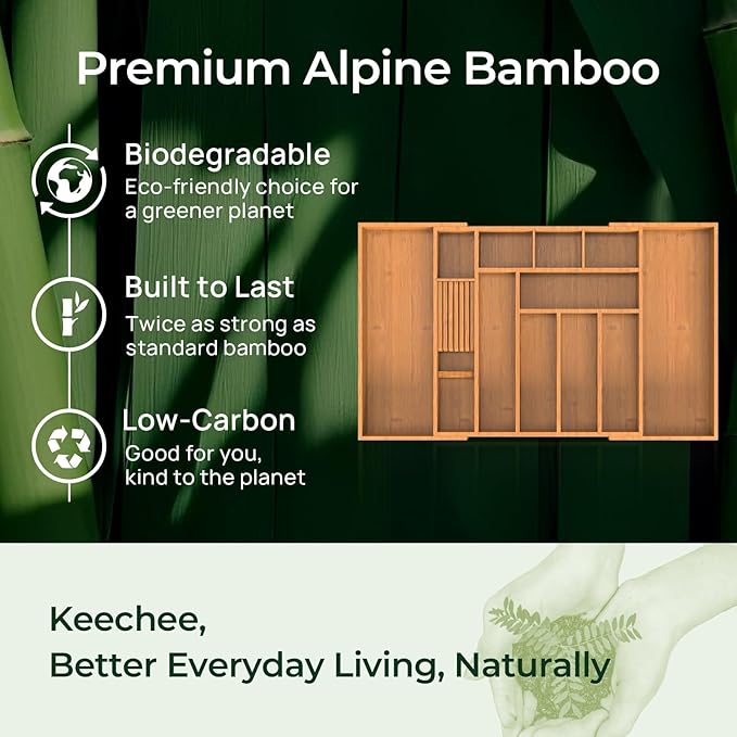 Carbonized Large Bamboo Kitchen Drawer Organizer