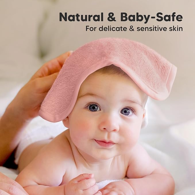 6-Pack Baby Washcloths – Soft Absorbent Viscose from Bamboo Washcloths for Face, Body, Baby Towels for Newborn, Kids, Toddlers, Infant, Gentle on Sensitive Skin, 10x10 Reusable Face Towels(Rosy)