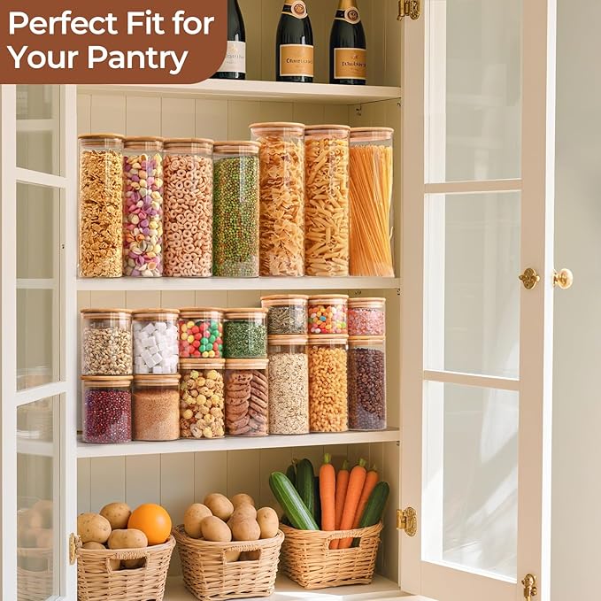 ComSaf Glass Spaghetti Pasta Storage Container with Lids 2 Qt Set of 3