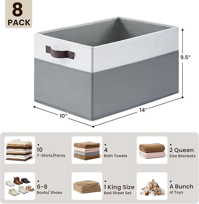Large Storage Baskets 8 Pack Versatile Fabric Storage Bins for Closet Cabinet