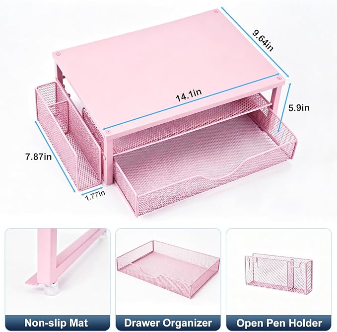 Spacrea Desk Organizer and Accessories, Computer Monitor Stand Riser with Drawer and 1 Open Pen Holder, Printer & Laptop Stand