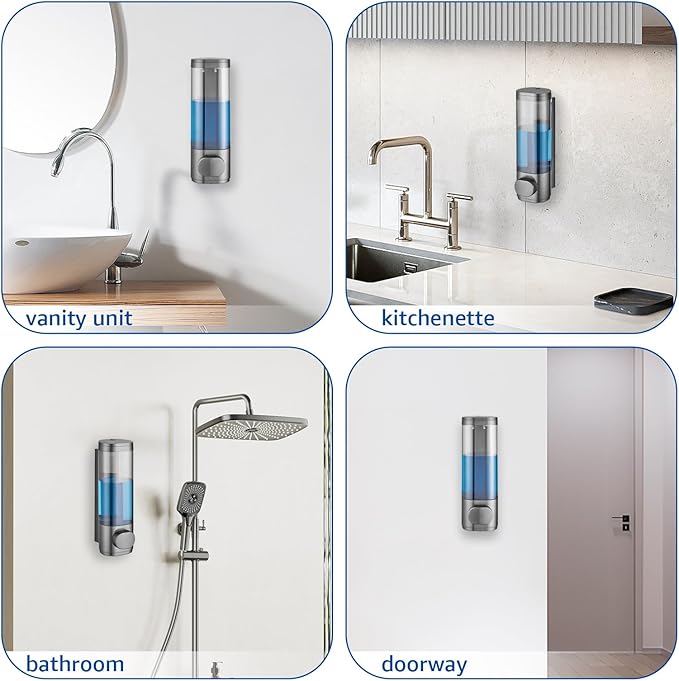 Shampoo and Conditioner Dispenser 1 Chamber No Drill, Shower Soap Pump Dispenser Wall Mounted, Body Wash Dispenser for Shower, Shower Gel Dispenser Shampoo Holder for Bathroom (Gungrey 1 Chamber)