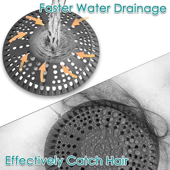 Shower Drain Hair Catcher, 2 Pack 5.5in Shower Hair Catcher Large Premium Silicone Drain Protector Strainer, Shower Drain Cover for Shower Room, Floor Drain, Bathroom Sink, Dark Grey