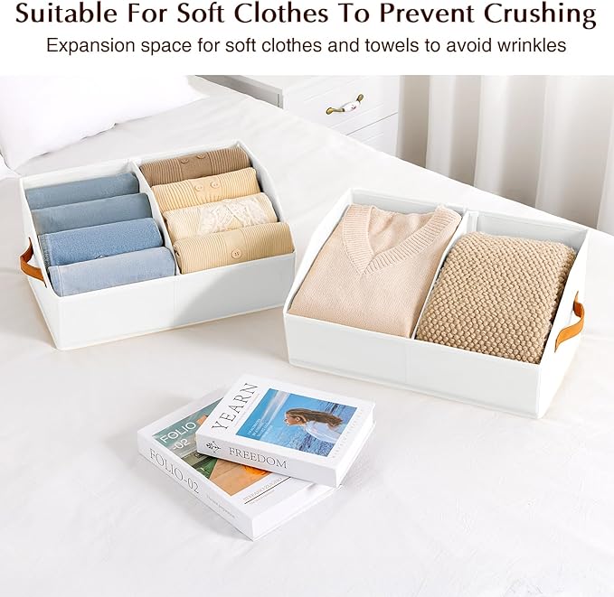 Homsorout Closet Organizers and Storage Bins - 8 Pack Collapsible Divided Trapezoidal Cube Storage Bins Baskets with Orange Handle for Organizing Clothes Blankets, Toys, Books, Towels(White)
