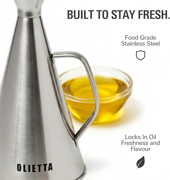 Olietta Olive Oil Dispenser Bottle Copper Stainless Steel Non Drip Leak Proof No Mess Vinegar Pourer & Kitchen Drizzler 17 oz 500ML 0.5 Litre Great for Pouring & Drizzling Easy to Clean & Leakproof