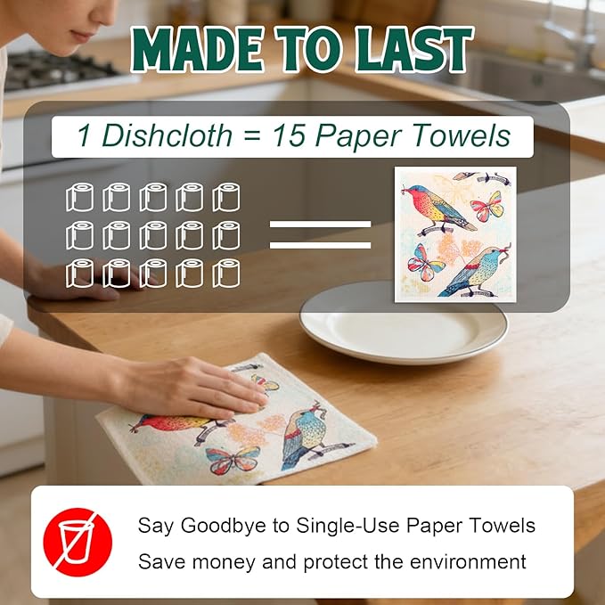 Lsnisni 6 Pack Swedish Dishcloths for Kitchen, Swedish Dish Cloths, Reusable Paper Towels, Washable Kitchen Cloth, 100% Biodegradable, Super Absorbent, Quick Drying